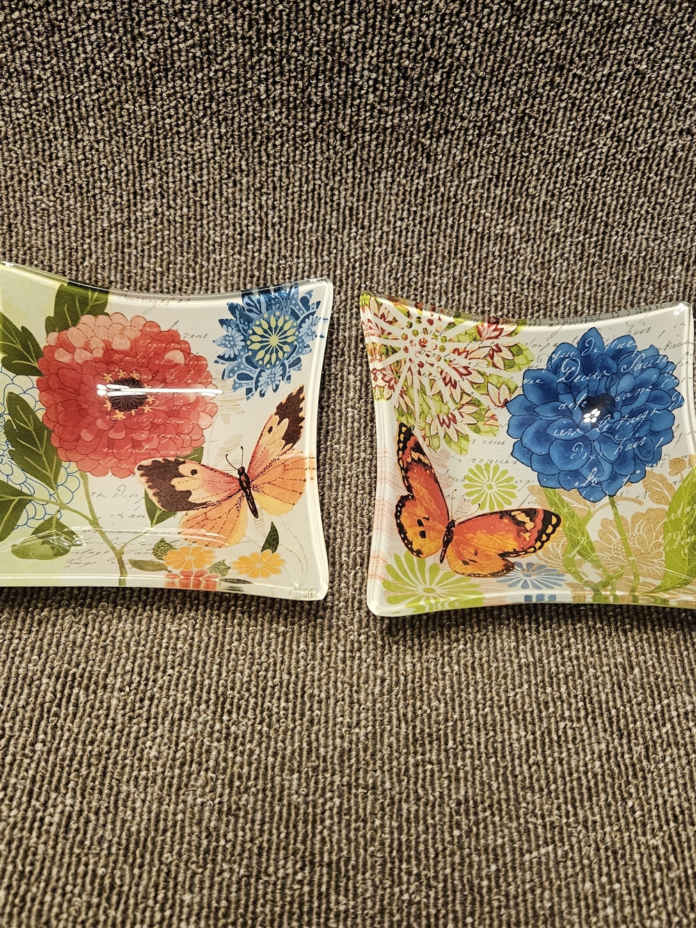 Floral Butterfly Decorative Glass Dish Set - Multicolor
